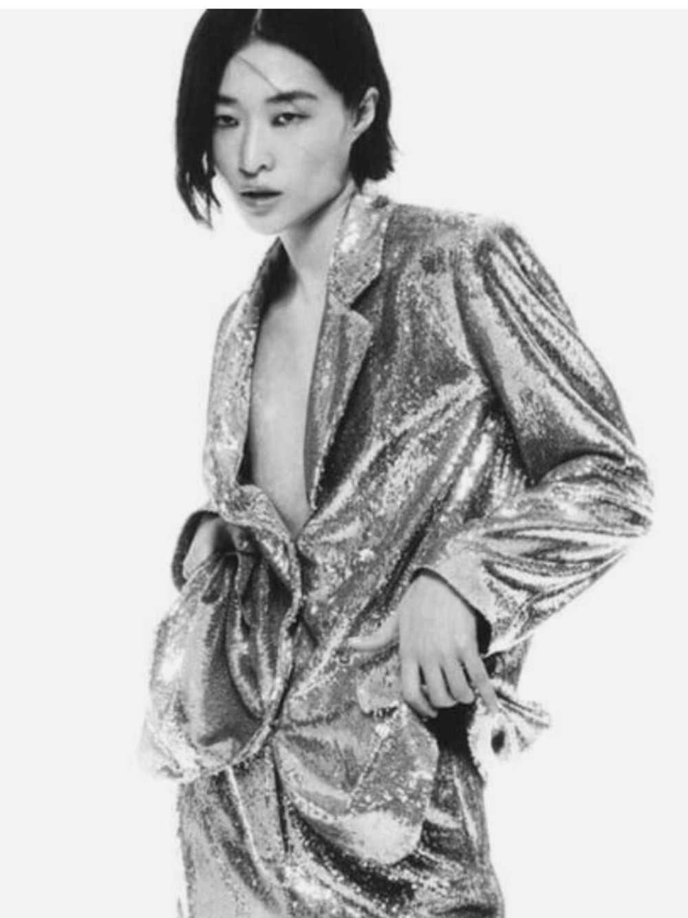 Zara Silver Sequins Blazer-Size XS (oversized)